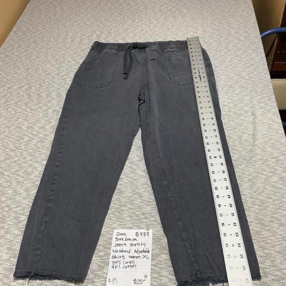 Zara gray denim jeans with adjustable waistband women XL. SKU-B737